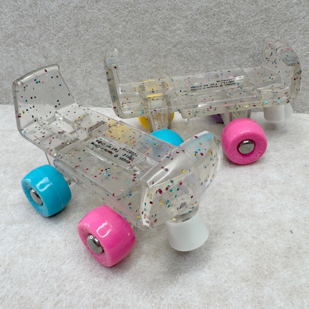 Build A Bear BAB Glitter Clear Plastic Quad Roller Skates Toy‎ Kids Childs